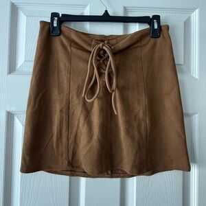Charlotte Russe Suede Tan/Camel Lace-Up Skirt